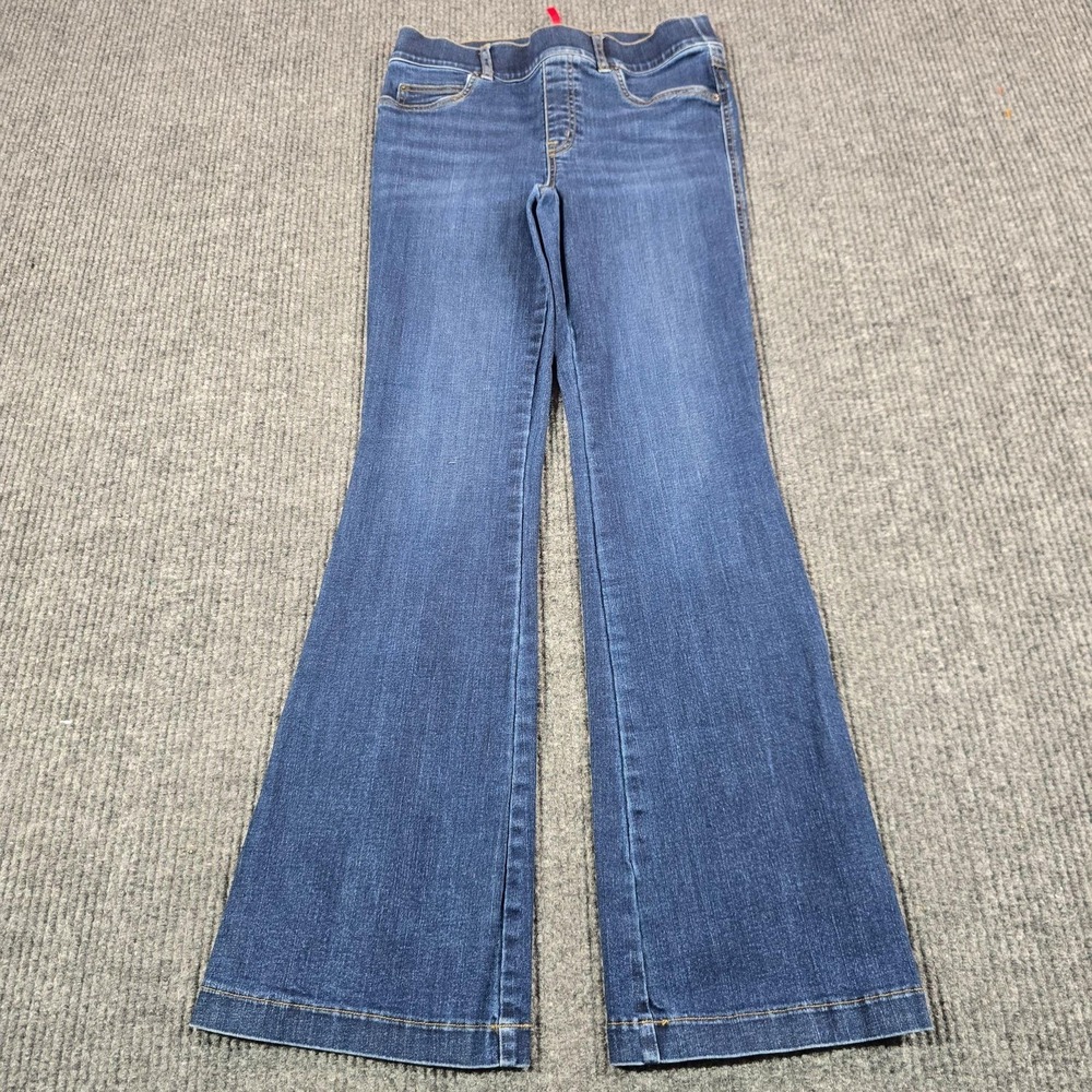 Spanx Jeans Womens Medium Petite Medium Wash Blue Slim Flare Stretch Denim